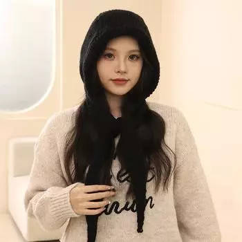 Красная шапка-балаклава женская осенне-зимняя теплая утолщенная вязаная шапка-шарф встроенная защита ушей шерстяная шапка прилив One size красный