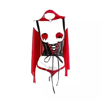 Красная Шапочка Готический Сексуальный Косплей Экстремальное ПУ Эротическое Белье Взрослый Маскарадный Рождественский Маскарадный Один Размер [SENMHS] Набор из 5 предметов, Портупея, Кожаный,
