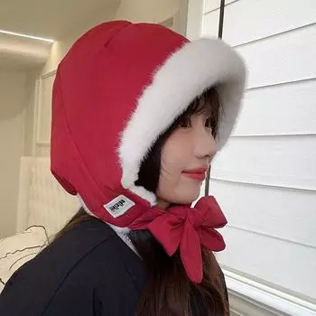 Красная Шапочка милая девочка зима пух хлопок водонепроницаемая сумка двойного назначения утолщенная термошапка M56-58cm чёрный