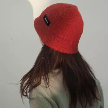 Красная шляпа-ведро Department Atmosphere, женская, новинка 2024 года, осень-зима, большая окружность головы, вязаная шапка, показывающая лицо, маленькая шерстяная шапка M56-58cm бежевый