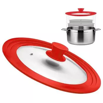 Красная силиконовая кромка Многофункциональная крышка для кастрюли из закаленного стекла Универсальная крышка для предотвращения перелива Кухонная утварь Детали для посуды