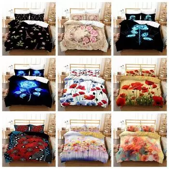 Красная, синяя роза, ромашка, тюльпан, цветы, цветочный комплект Doona, пододеяльник, комплект постельного белья Single 135x200cm