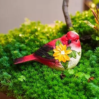Красная скульптура птицы, декор для улицы, миниатюрные фигурки птиц из смолы с цветочными деталями, статуэтка птицы для сада, патио, газона, дома, окна, подарок на новоселье разноцветный