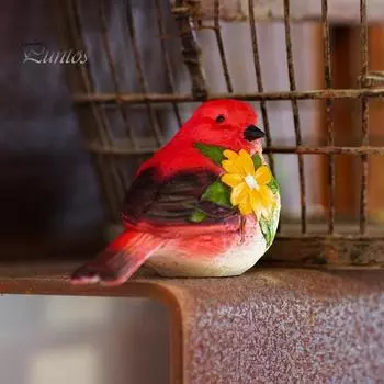 Красная скульптура птицы, декор для улицы, миниатюрные фигурки птиц из смолы с цветочными деталями, статуэтка птицы для сада, патио, газона, дома, окна, подарок на новоселье разноцветный
