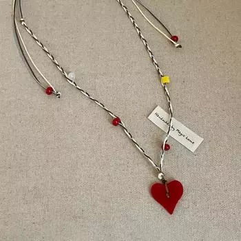 Красная смоляная подвеска «Любовь» сплетенная веревка ожерелье для женщин осень и зима милая мода универсальная цепочка на шею цепочка на свитер