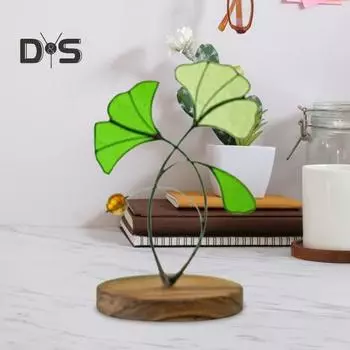 Красная стеклянная фигурка цветов, миниатюрная цветочная скульптура, настольная статуэтка, ловец солнца из цветов ручной работы с деревянной подставкой для домашнего декора A