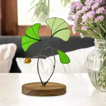 Красная стеклянная фигурка цветов, миниатюрная цветочная скульптура, настольная статуэтка, цветок-ловец солнца ручной работы с деревянными