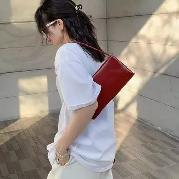 Красная сумка-багет из кожи подмышкой, женская сумка через плечо Niche Design, высококачественная, маленькая квадратная сумка через плечо чёрный