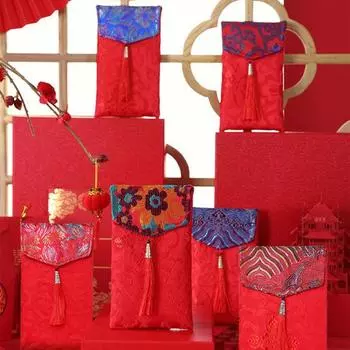 Красная сумка-конверт Изысканная шелковая вышивка Креативный новогодний универсальный красный конверт для свадебных подарков