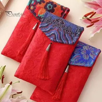 Красная сумка-конверт Изысканная шелковая вышивка Креативный новогодний универсальный красный конверт для свадебных подарков