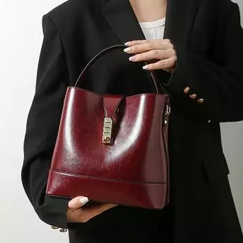 Красная сумка-ведро Advanced Sense большой емкости с текстурой из масляной вощеной кожи, свадебная сумка, дизайнерская сумка через плечо высокого качества (20cm<Max Length<30cm)