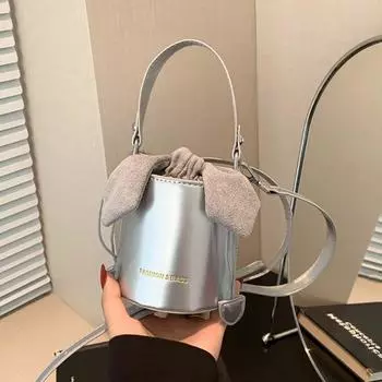 Красная свадебная сумка для женщин, модные мини-сумки-ведра с надписью и бантом, новые простые кошельки из искусственной кожи для девочек на одно плечо Mini(Max Length<20cm)