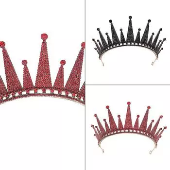 Красная свадебная тиара, большая корона со стразами на день рождения, украшения для волос в виде короны корейской принцессы, свадебная тиара