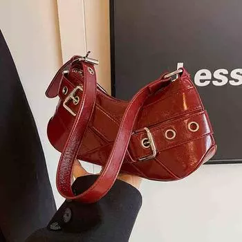 Красная светлая роскошная сумка подмышкой, персонализированная женская универсальная сумка из искусственной кожи, французская текстура, крутые сумки через плечо для девушек, мотоциклетные сумки