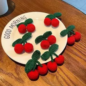 Красная вишня заколка для волос милая вязаная шпилька боковая заколка детский головной убор аксессуары для волос