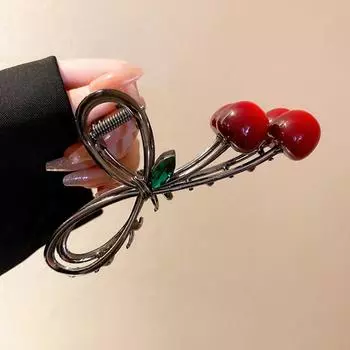 Красная вишня заколка для волос женская зеленый лист бант вишня дизайн заколка для волос затылок укладка волос акула клип аксессуары для волос
