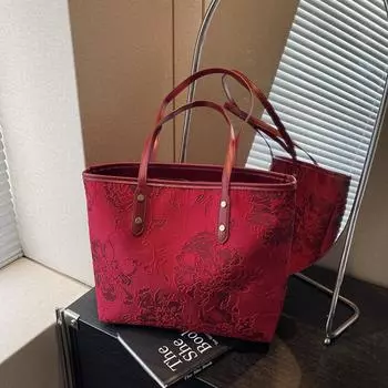 Красная вместительная свадебная сумка, иностранный газовый держатель, очень большая сумка, женская новая осенне-зимняя модная сумка подмышку 2024 года