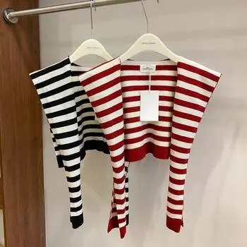 Красная вязаная полосатая шерстяная шаль женская шаль с искусственным воротником шарф универсальный жилет красный