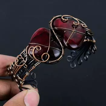 Красная вспышка лабрадорит драгоценный камень чистая медная проволока обернутая вручную манжета/браслет ювелирные изделия для подарка Adjustable красный