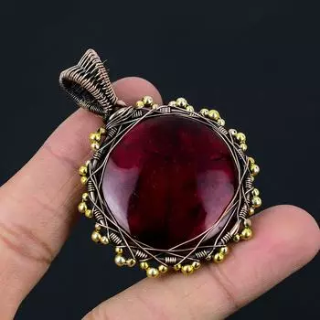 Красная вспышка лабрадорит драгоценный камень медная проволока кулон ювелирный подарок для любви 2.44 Inches красный