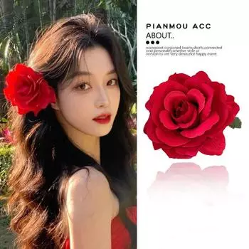 Красная заколка для волос в стиле бохо в корейском стиле. Заколка для волос в виде цветка. Милая заколка для волос в виде розы для девочек. красный