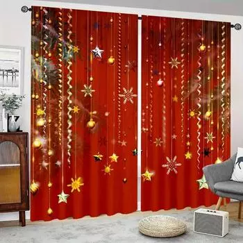 Красная занавеска на Новый год для кабинета, кухни, гостиной, карниза, верхнего окна, штор, аксессуаров для спальни, Рождество, высокое затемнение, новый W55 X H120cm X 2&HOOK