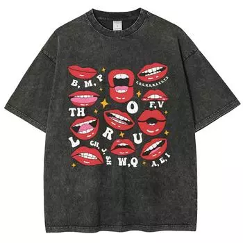 Красная женская футболка с принтом в виде губ из мультфильма, свободная, свободного покроя, унисекс, с круглым вырезом, коротким рукавом, винтажный дизайн S