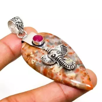 Красная змеиная кожа, Рубин(Смоделированный) Посеребренный кулон 925 пробы с драгоценным камнем 2,65 дюйма 2.65 красный