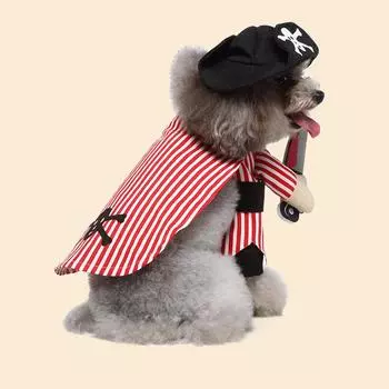 Красно-белый полосатый костюм пиратской собаки, костюм для питомца, одежда для косплея, аксессуары для вечеринки S красный