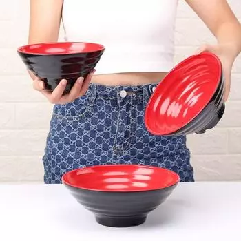 Красно-черная фруктовая салатница Меламиновая суповая миска Миска для лапши Рамен-миска Ресторан S