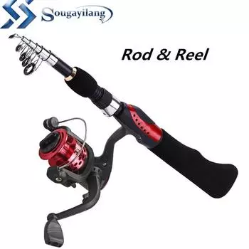 Красно-черная мини-карбоновая телескопическая удочка с рыболовной катушкой, сверхлегкий набор дорожных удочек