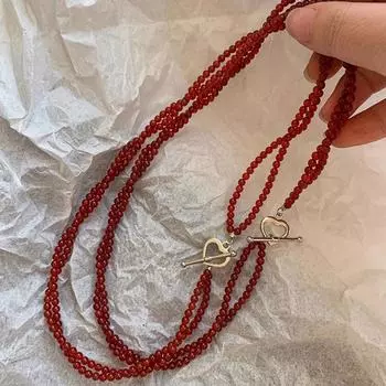 Красное бисерное двухслойное ожерелье с пряжкой Ot Love, женское французское ретро-индивидуальное модное простое универсальное ожерелье для свитера