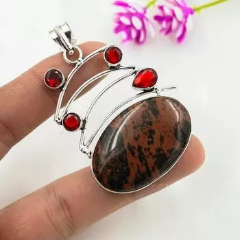 Красное дерево, обсидиан, ювелирные изделия из красного граната, кулон из цельного серебра 925 пробы, ювелирные изделия ручной работы с драгоценными камнями, кулон на День памяти 2.48 Inches красный