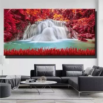 Красное дерево водопад 3d кристалл алмазная живопись вышивка крестиком Алмазная мозаика полная квадратная круглая алмазная вышивка страна чудес, S174 Full Round 30x60CM
