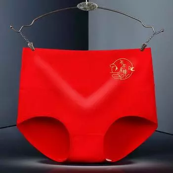 Красное хлопковое нижнее белье с принтом, антибактериальное нижнее белье с высокой талией, дышащие и минималистичные трусы L