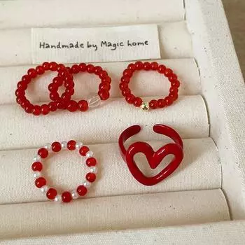 Красное капающее масло Love бисерное эластичное веревочное кольцо женское ретро индивидуальное модное простое универсальное кольцо