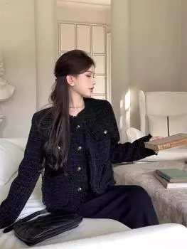 Красное короткое пальто Xiaoxiangfeng, женское, осенне-зимнее, французское ретро, светское, с утеплителем, из утолщенного твида, с хлопковой подкладкой S