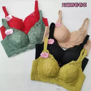 Красное кружевное нижнее белье, без стального ободка, удобный подворачивающийся чехол, бюстгальтер, небольшая сборка на груди, нижнее белье, закрывающее грудь, сексуальное 34/75B