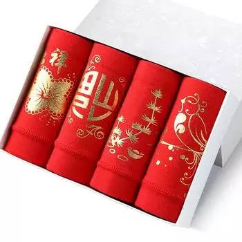 Красное нижнее белье, нижнее белье с высокой талией и принтом, нижнее белье, хлопковые дышащие трусы в упаковке L