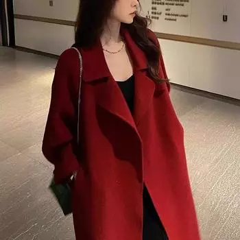 Красное пальто женская зимняя одежда новая корейская версия среднее и длинное пальто пальто женское XS