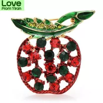 Красное яблоко брошь булавки для женщин унисекс сверкающие стразы эмаль фрукты вечеринка повседневная брошь булавка подарки