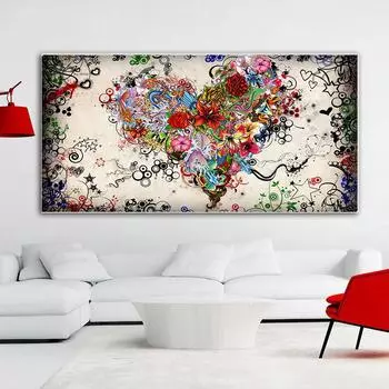 Красное сердце любви цветок картина маслом на холсте настенное искусство скандинавские постеры и принты Современная настенная картина для гостиной 20x40cm no frame