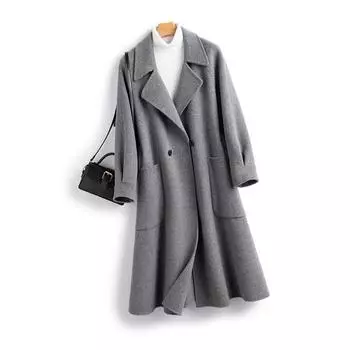 Красное шерстяное пальто Ankola очень длинного приталенного кроя - Женский стиль Хепберн S (45-52 kg)