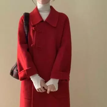 Красное шерстяное пальто женское зимнее средней и длинной длины шерстяное пальто для помолвки S красный
