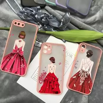 Красное свадебное платье, чехол для телефона для девочек, матовый прозрачный чехол для iphone 11 12 13 7 8 plus mini x xs xr pro max iPhone12