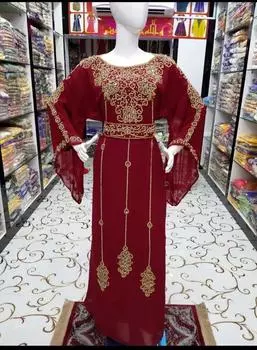Красное вечернее марокканское Дубайское бордовое абайя свадебное платье жоржет праздничное платье XS красный