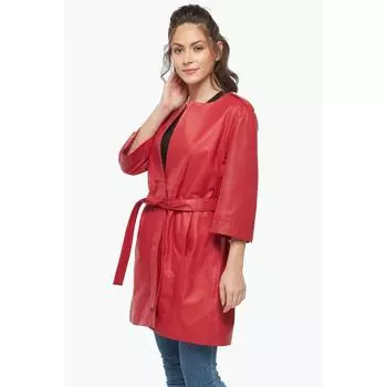 Красное женское кожаное пальто Sara