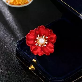 Красное зимнее пальто, аксессуары для пальто, корсаж, циркон, пресноводный жемчуг, высококачественная большая красная пионовая брошь красный