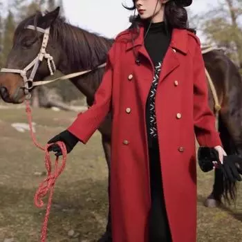 Красное зимнее шерстяное пальто для женщин Новое британское маленькое шерстяное пальто для женщин XS чёрный