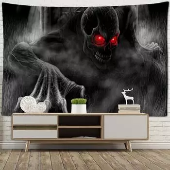 Красноглазый череп гобелен настенный ужас психоделический колдовство абстрактный общежитие декор для гостиной 95x70CM